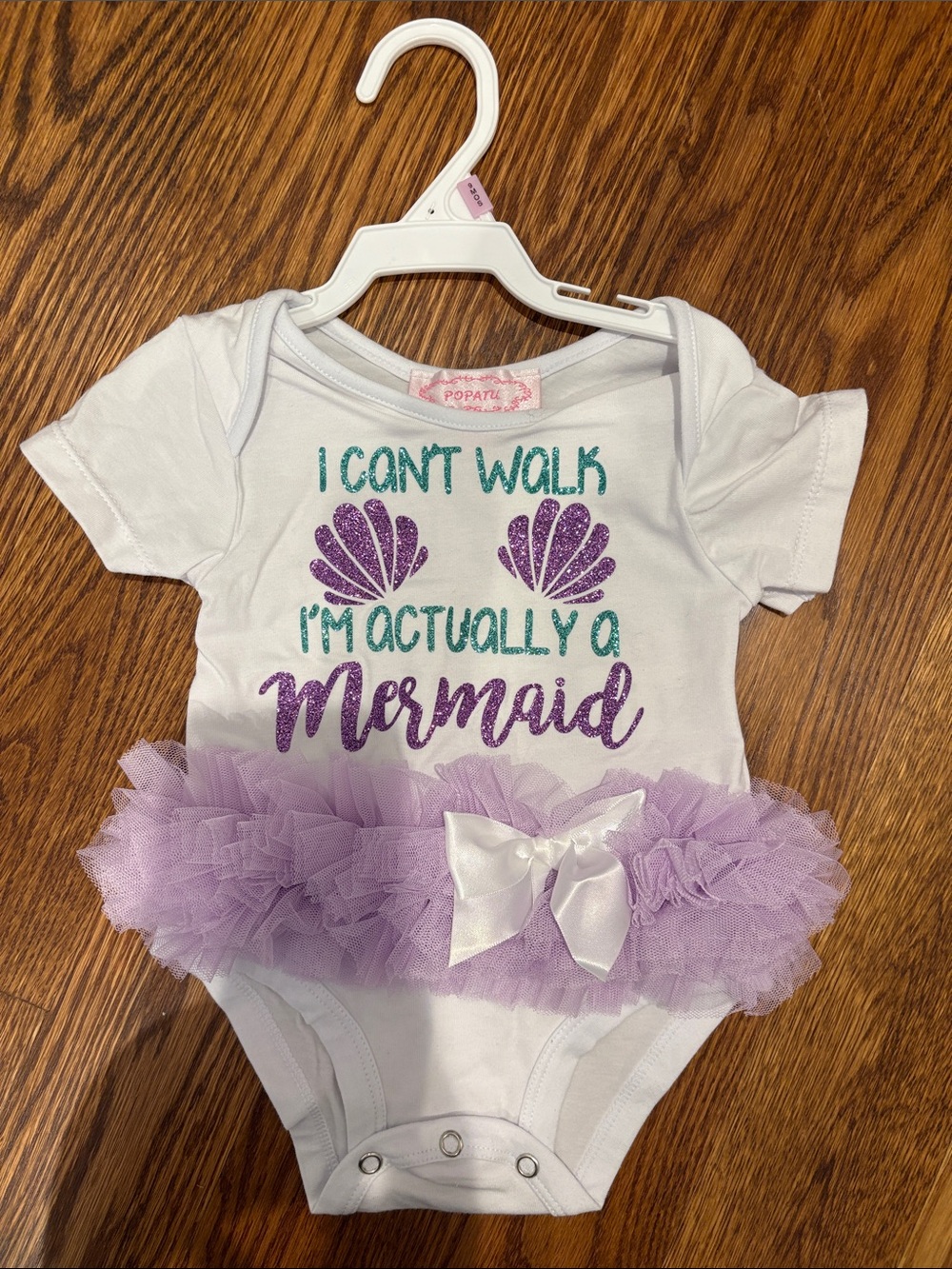 Popatu White Onesie with Lavender Tulle Mermaid Skirt